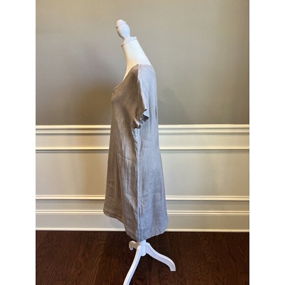 MARISA & MARIE Italian Gray 100% Linen Dress Shift Women's XS Casual Minimalist - Picture 3 of 10